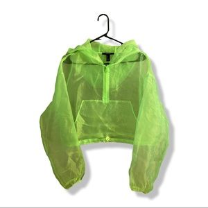 Lime Green Organza Cropped Hoodie